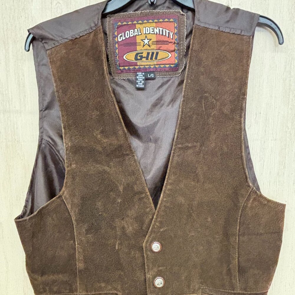 G-III Global Identity VINTAGE 100% Leather Vest Rodeo Horseback riding Farm